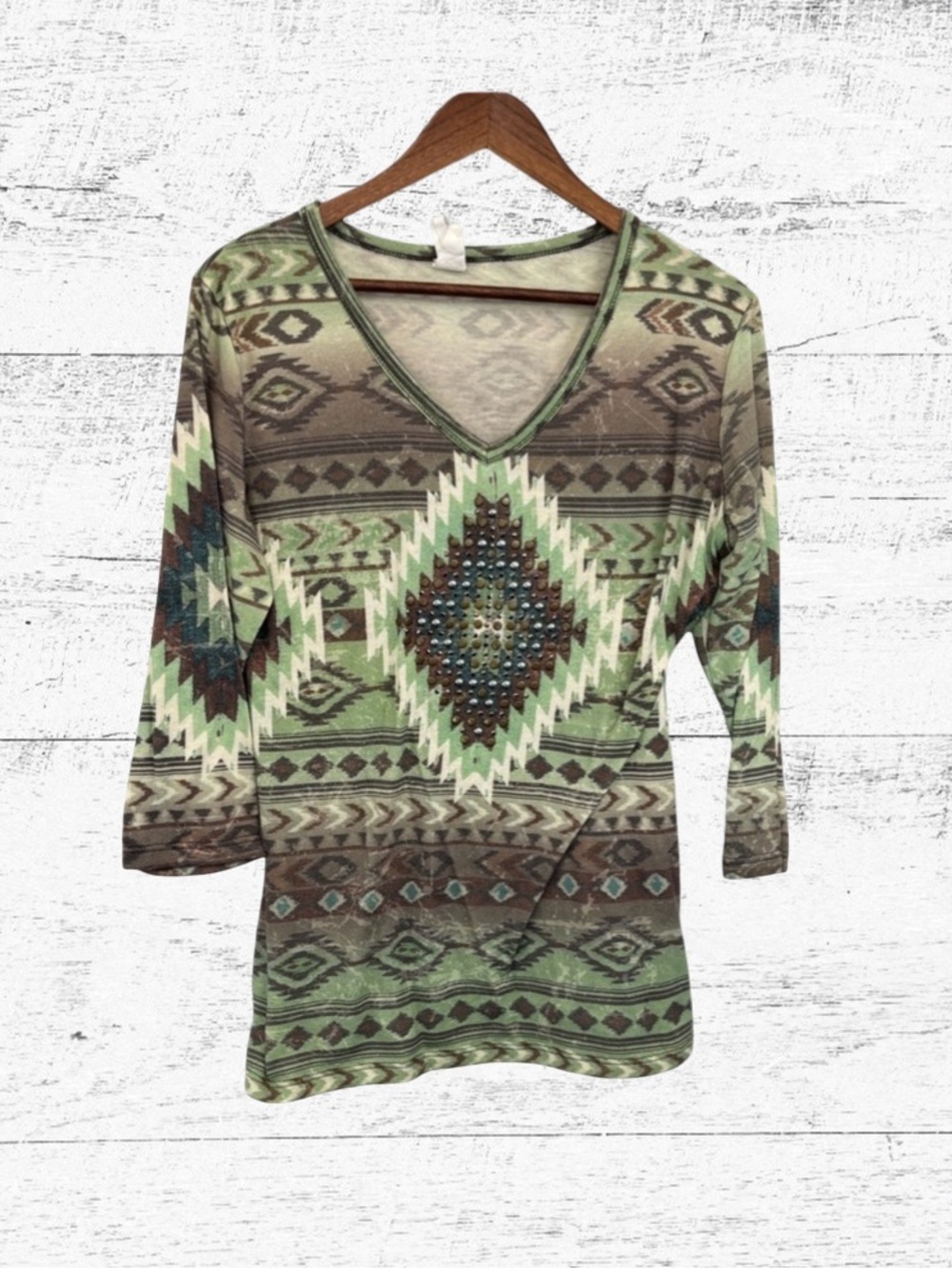 Liberty Green and Brown Patterned Long Sleeve Tee